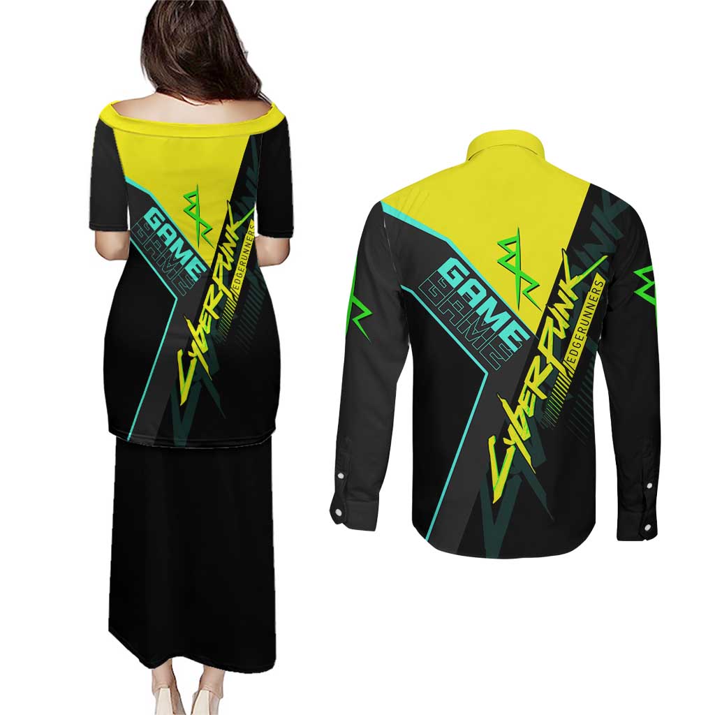 David Martinez Cyberpunk Edgerunners Couples Matching Puletasi and Long Sleeve Button Shirt Futuristic Neon Anime Style