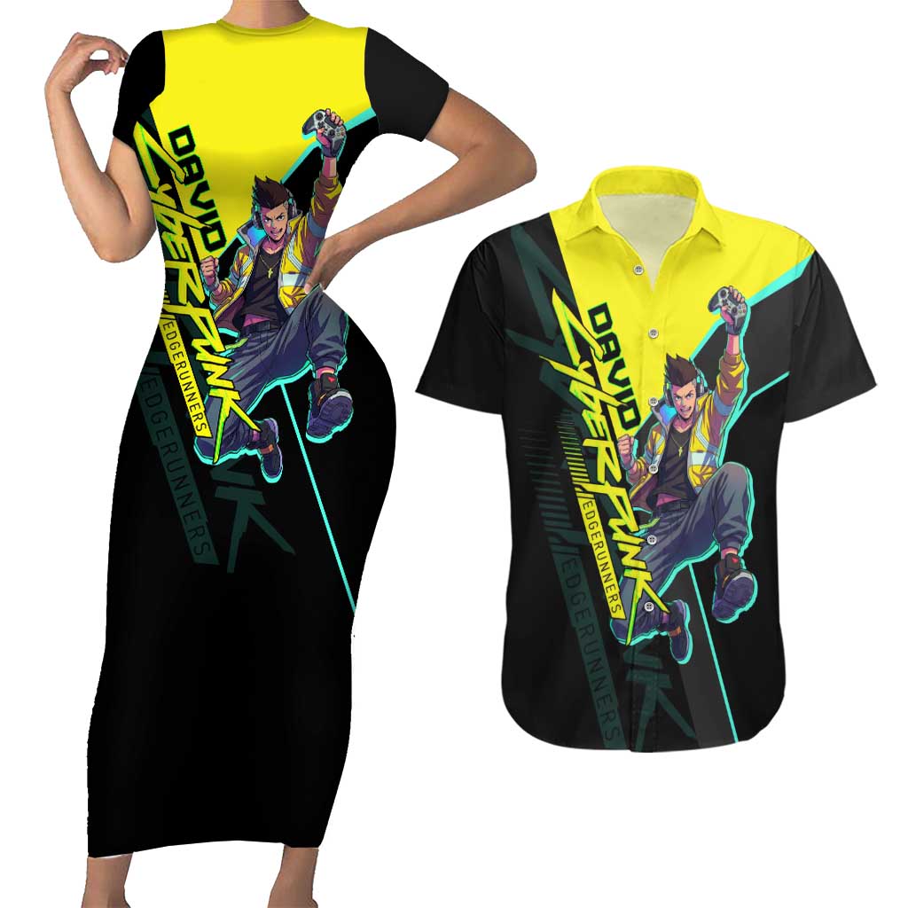 David Martinez Cyberpunk Edgerunners Couples Matching Short Sleeve Bodycon Dress and Hawaiian Shirt Futuristic Neon Anime Style