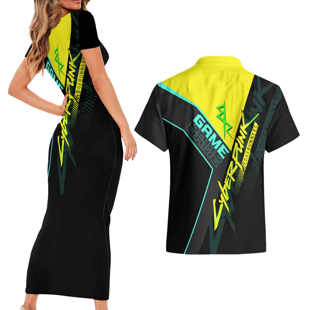 David Martinez Cyberpunk Edgerunners Couples Matching Short Sleeve Bodycon Dress and Hawaiian Shirt Futuristic Neon Anime Style