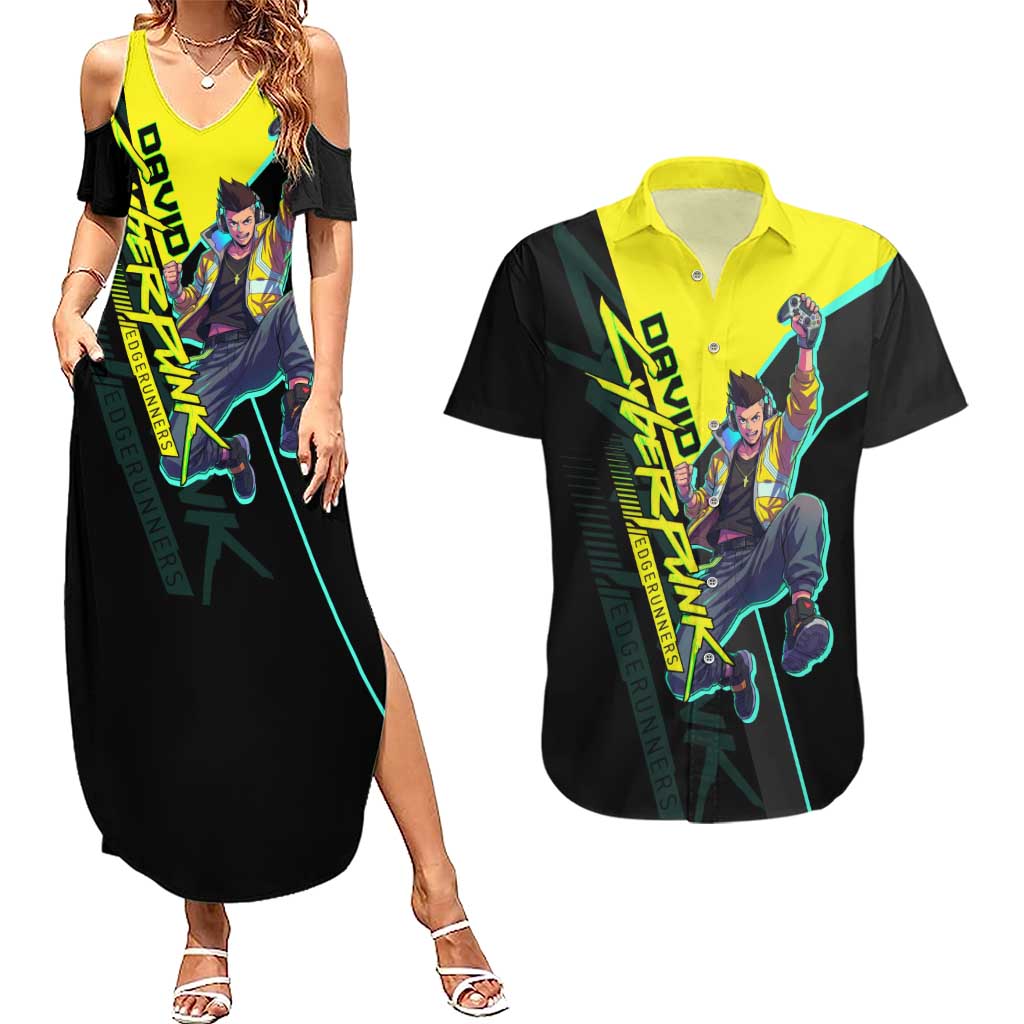 David Martinez Cyberpunk Edgerunners Couples Matching Summer Maxi Dress and Hawaiian Shirt Futuristic Neon Anime Style