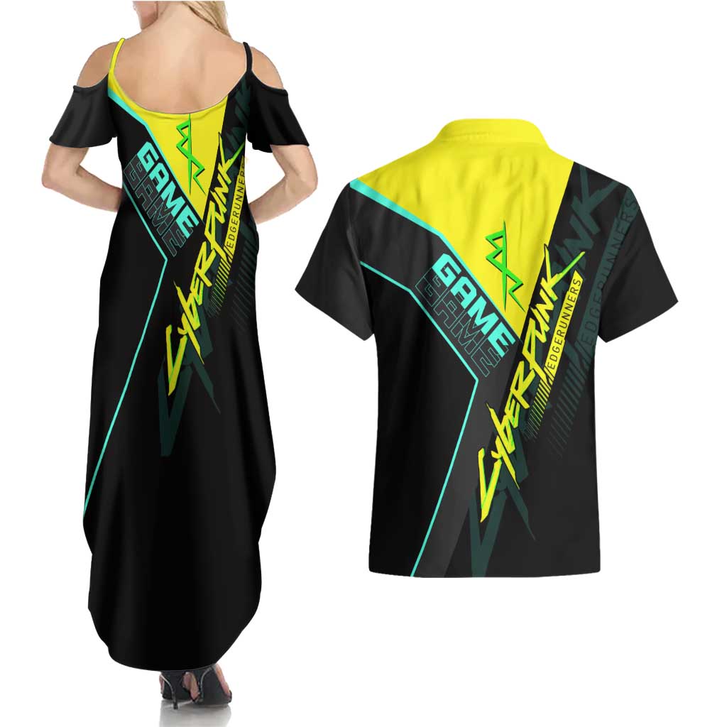 David Martinez Cyberpunk Edgerunners Couples Matching Summer Maxi Dress and Hawaiian Shirt Futuristic Neon Anime Style