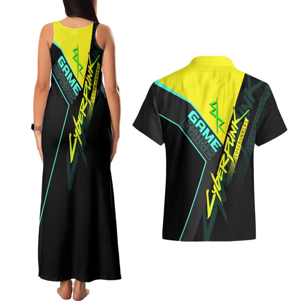 David Martinez Cyberpunk Edgerunners Couples Matching Tank Maxi Dress and Hawaiian Shirt Futuristic Neon Anime Style