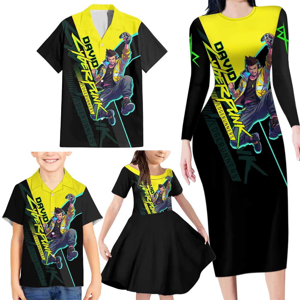 David Martinez Cyberpunk Edgerunners Family Matching Long Sleeve Bodycon Dress and Hawaiian Shirt Futuristic Neon Anime Style