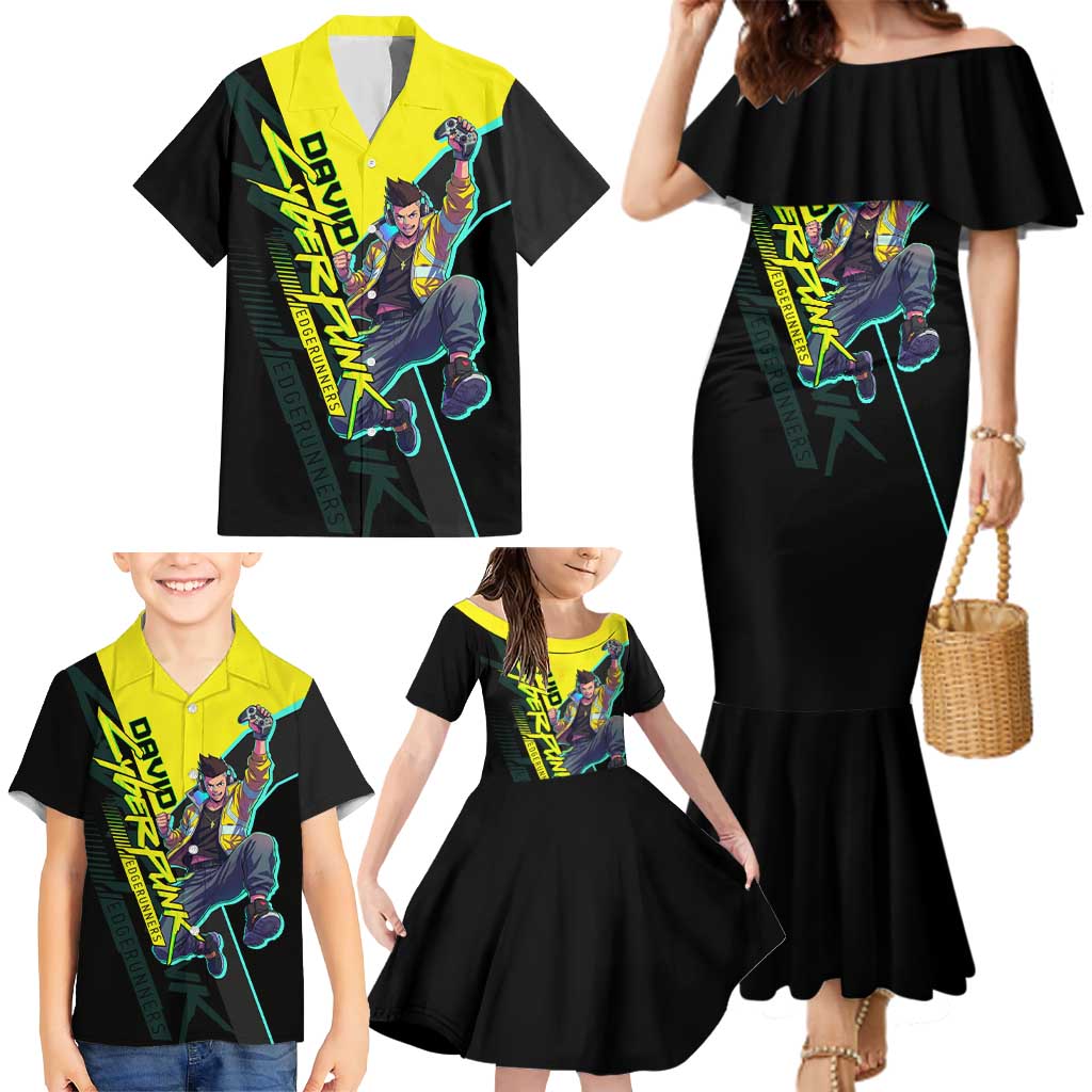 David Martinez Cyberpunk Edgerunners Family Matching Mermaid Dress and Hawaiian Shirt Futuristic Neon Anime Style