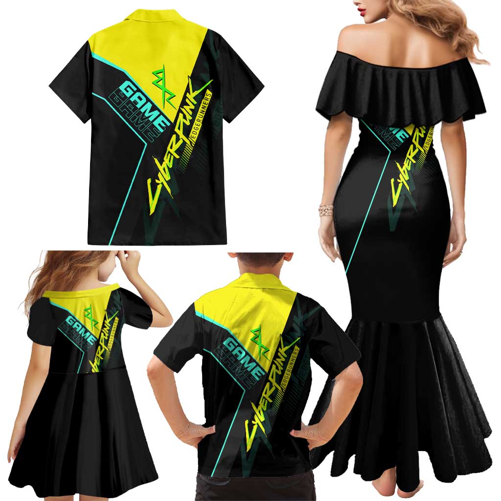 David Martinez Cyberpunk Edgerunners Family Matching Mermaid Dress and Hawaiian Shirt Futuristic Neon Anime Style
