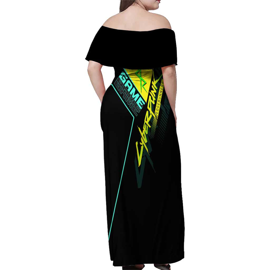 David Martinez Cyberpunk Edgerunners Family Matching Off Shoulder Maxi Dress and Hawaiian Shirt Futuristic Neon Anime Style