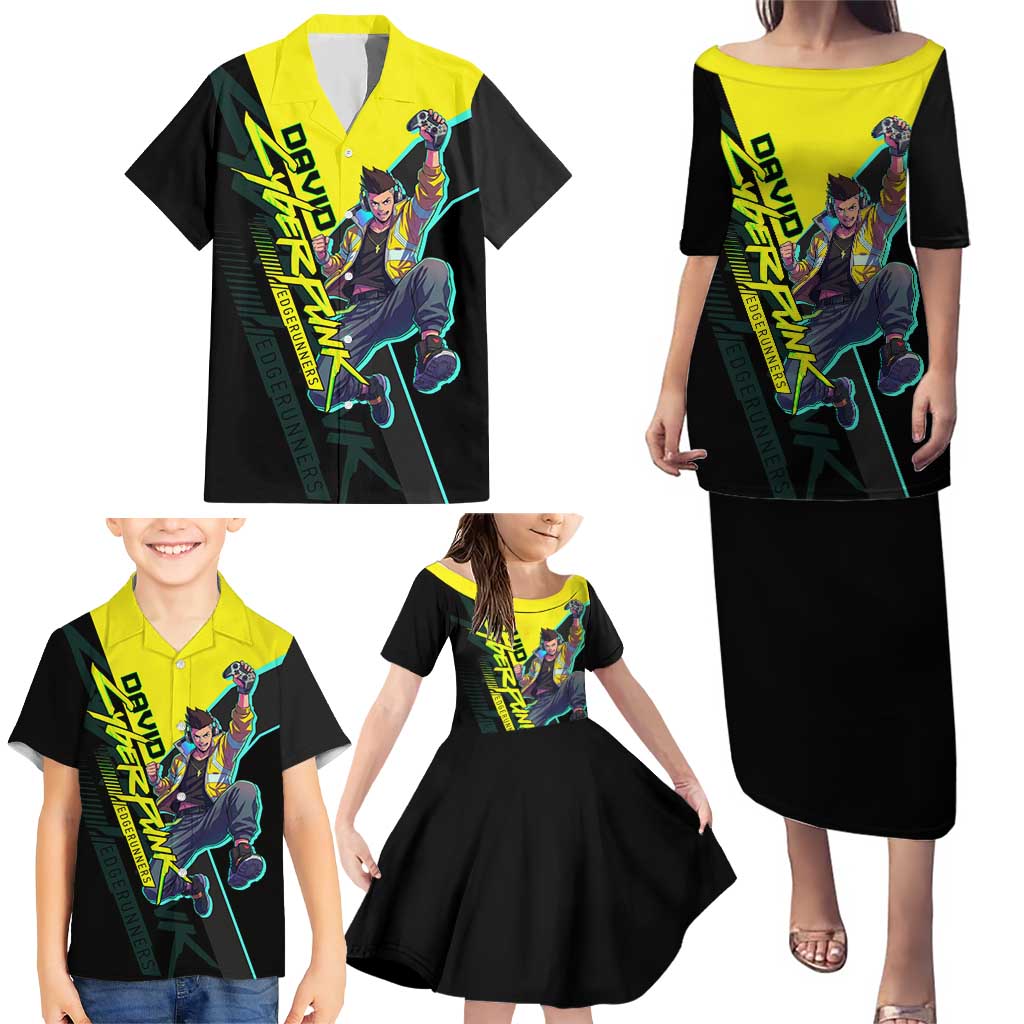 David Martinez Cyberpunk Edgerunners Family Matching Puletasi and Hawaiian Shirt Futuristic Neon Anime Style