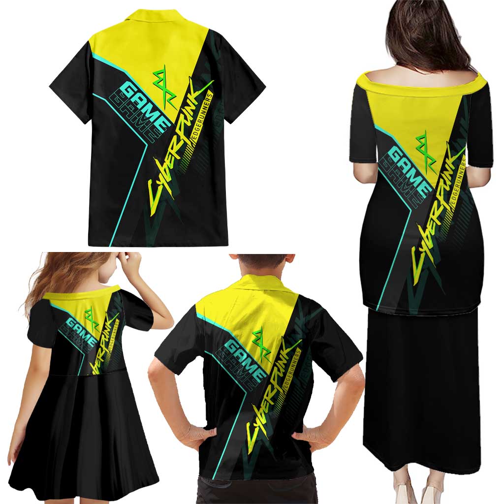 David Martinez Cyberpunk Edgerunners Family Matching Puletasi and Hawaiian Shirt Futuristic Neon Anime Style