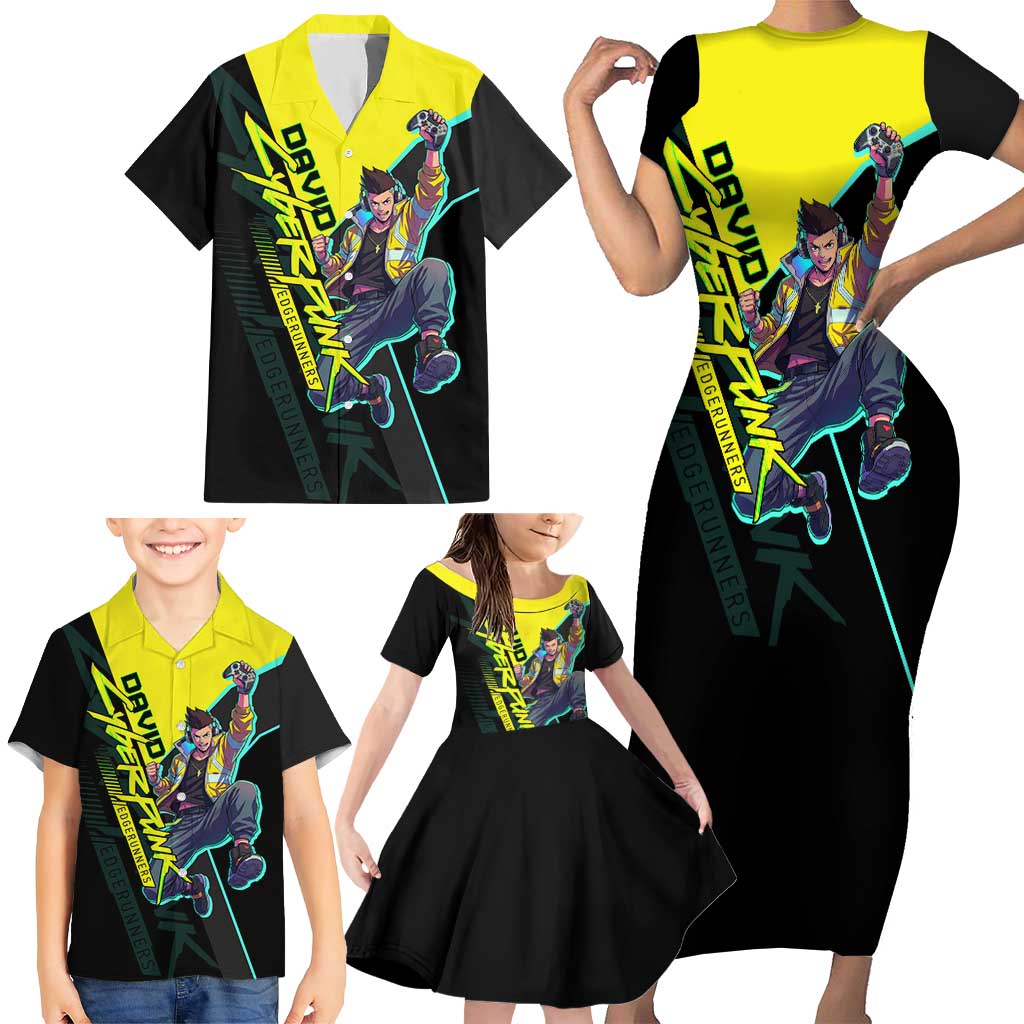 David Martinez Cyberpunk Edgerunners Family Matching Short Sleeve Bodycon Dress and Hawaiian Shirt Futuristic Neon Anime Style