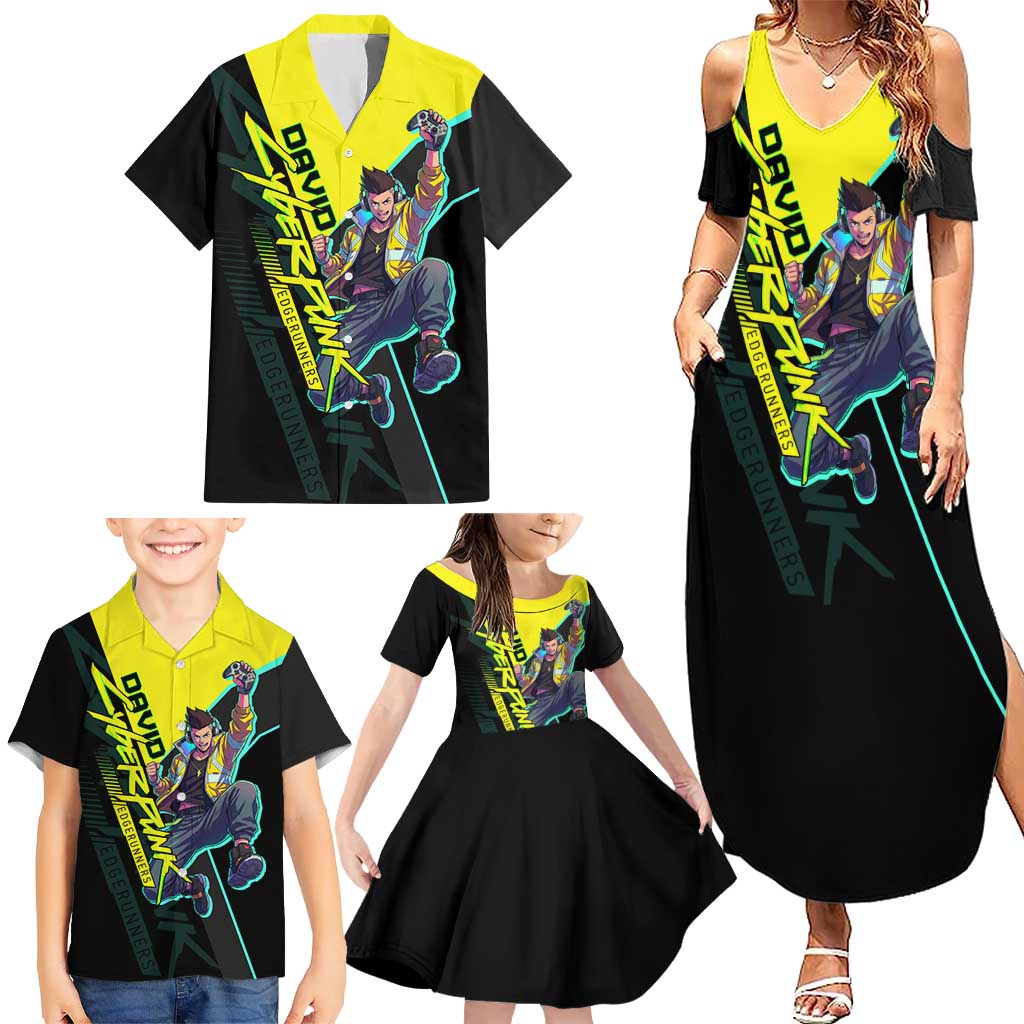 David Martinez Cyberpunk Edgerunners Family Matching Summer Maxi Dress and Hawaiian Shirt Futuristic Neon Anime Style