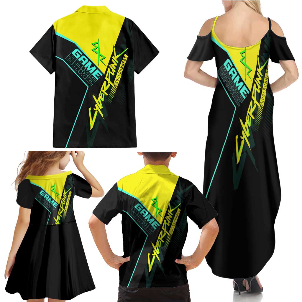 David Martinez Cyberpunk Edgerunners Family Matching Summer Maxi Dress and Hawaiian Shirt Futuristic Neon Anime Style