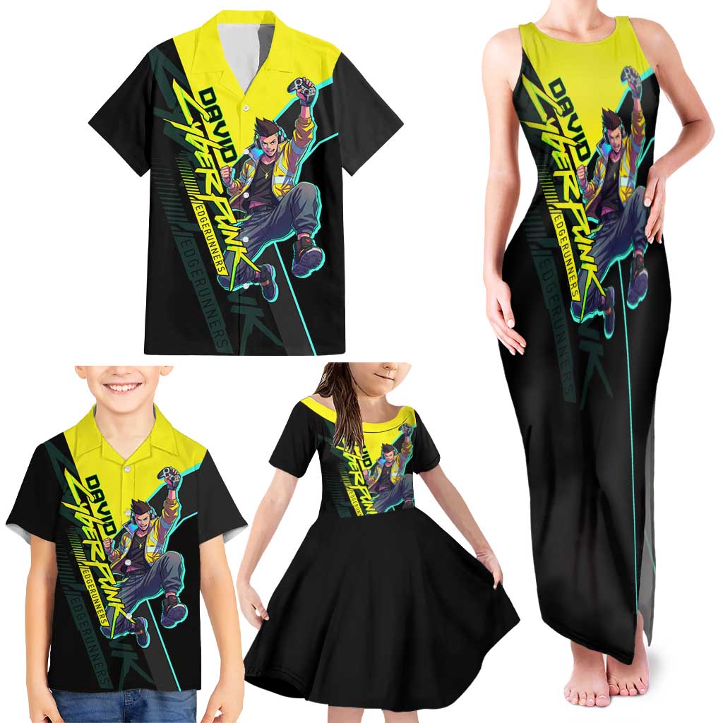 David Martinez Cyberpunk Edgerunners Family Matching Tank Maxi Dress and Hawaiian Shirt Futuristic Neon Anime Style