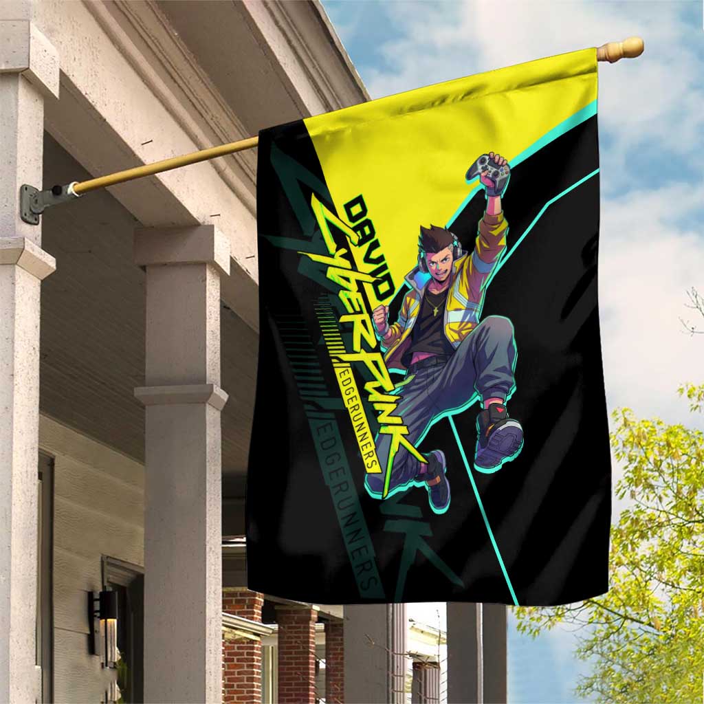 David Martinez Cyberpunk Edgerunners Garden Flag Futuristic Neon Anime Style