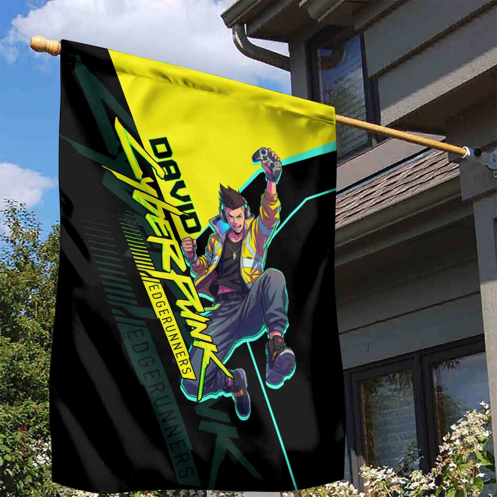 David Martinez Cyberpunk Edgerunners Garden Flag Futuristic Neon Anime Style