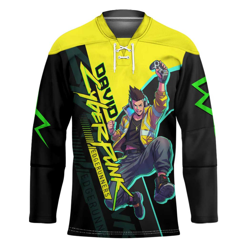 David Martinez Cyberpunk Edgerunners Hockey Jersey Futuristic Neon Anime Style