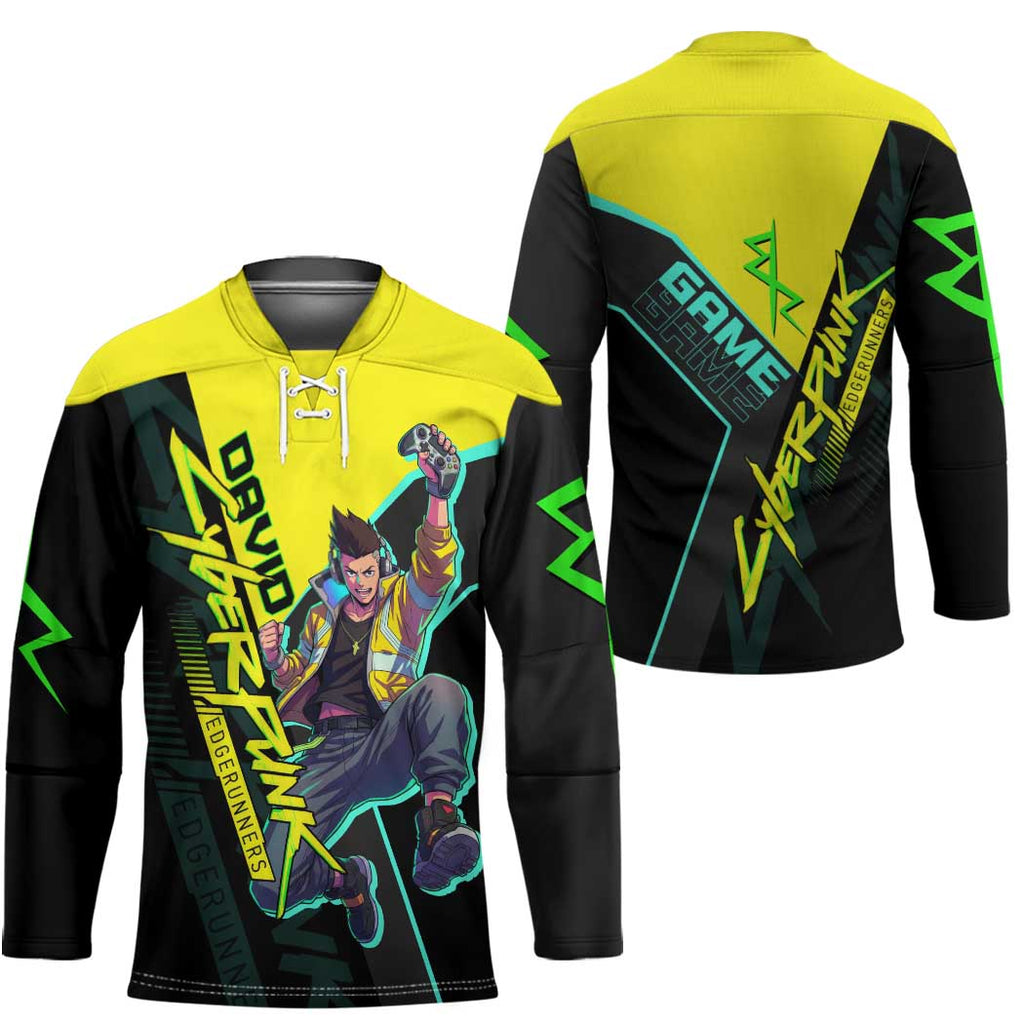 David Martinez Cyberpunk Edgerunners Hockey Jersey Futuristic Neon Anime Style
