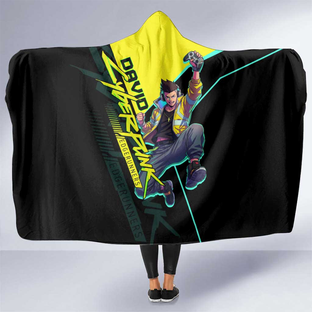 David Martinez Cyberpunk Edgerunners Hooded Blanket Futuristic Neon Anime Style
