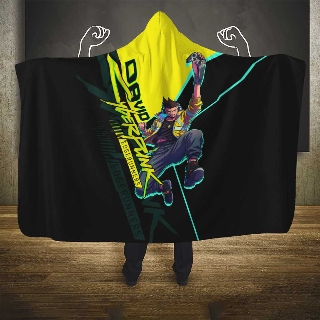 David Martinez Cyberpunk Edgerunners Hooded Blanket Futuristic Neon Anime Style