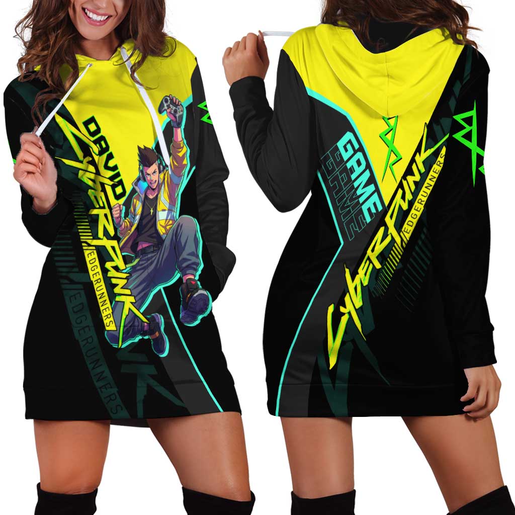 David Martinez Cyberpunk Edgerunners Hoodie Dress Futuristic Neon Anime Style