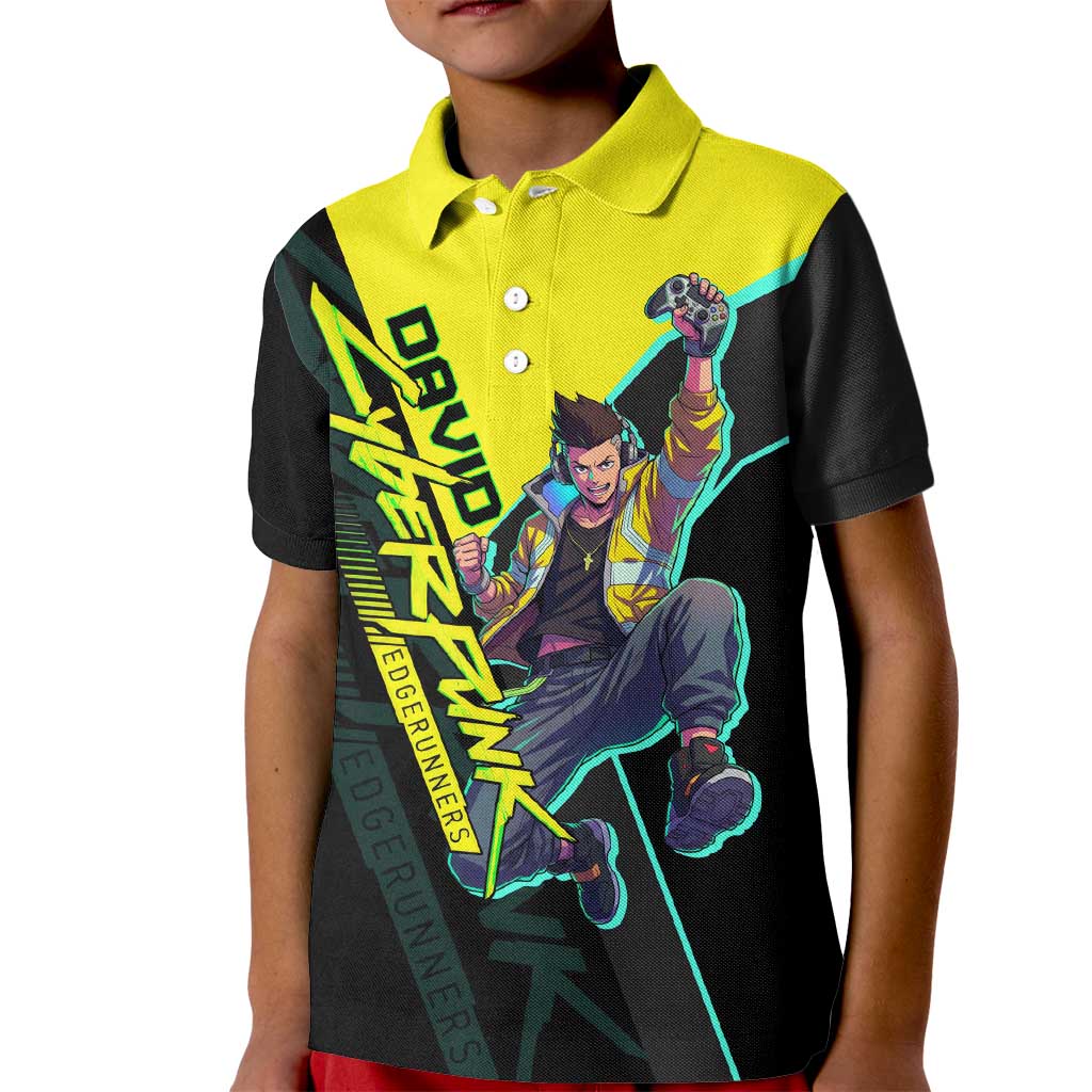 David Martinez Cyberpunk Edgerunners Kid Polo Shirt Futuristic Neon Anime Style