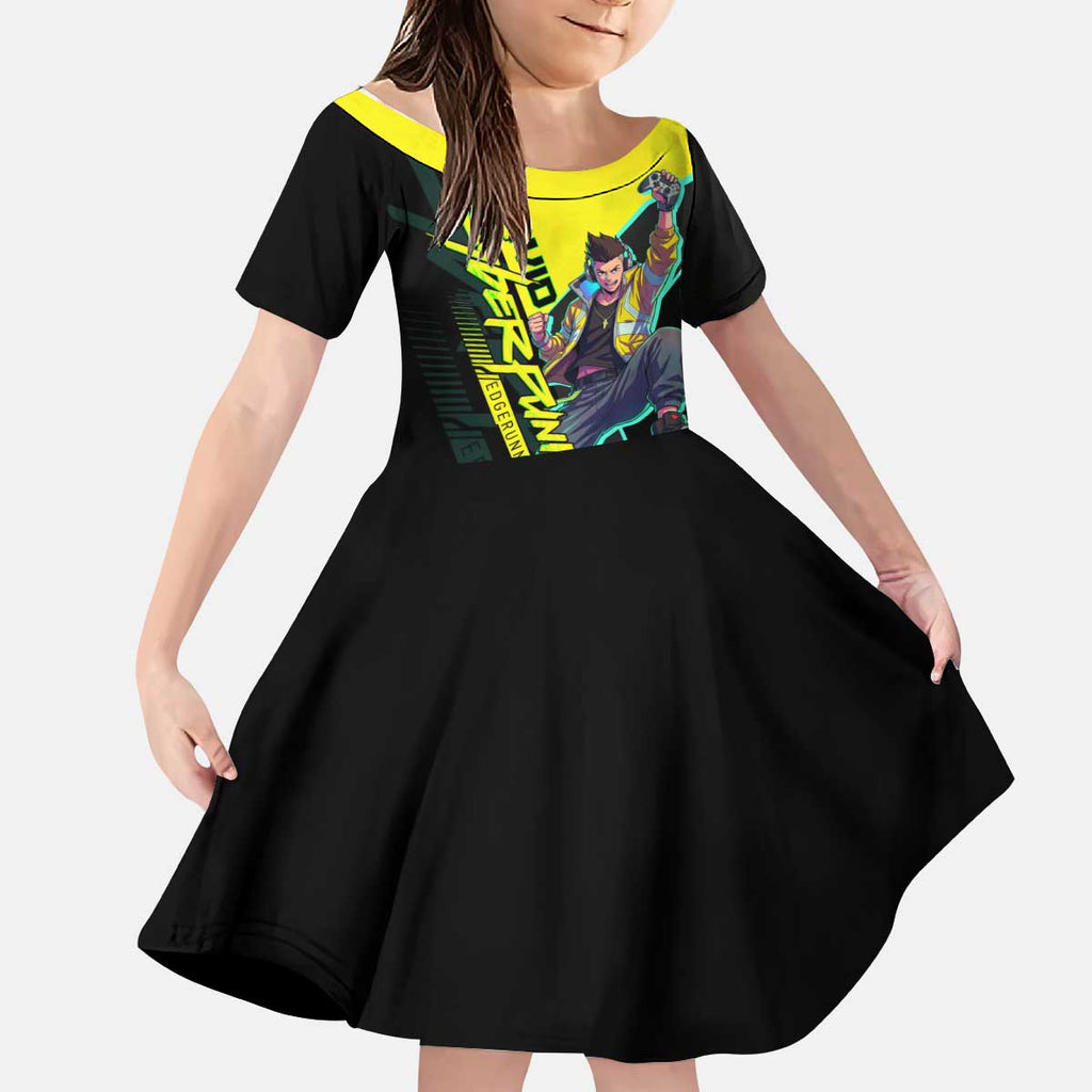 David Martinez Cyberpunk Edgerunners Kid Short Sleeve Dress Futuristic Neon Anime Style