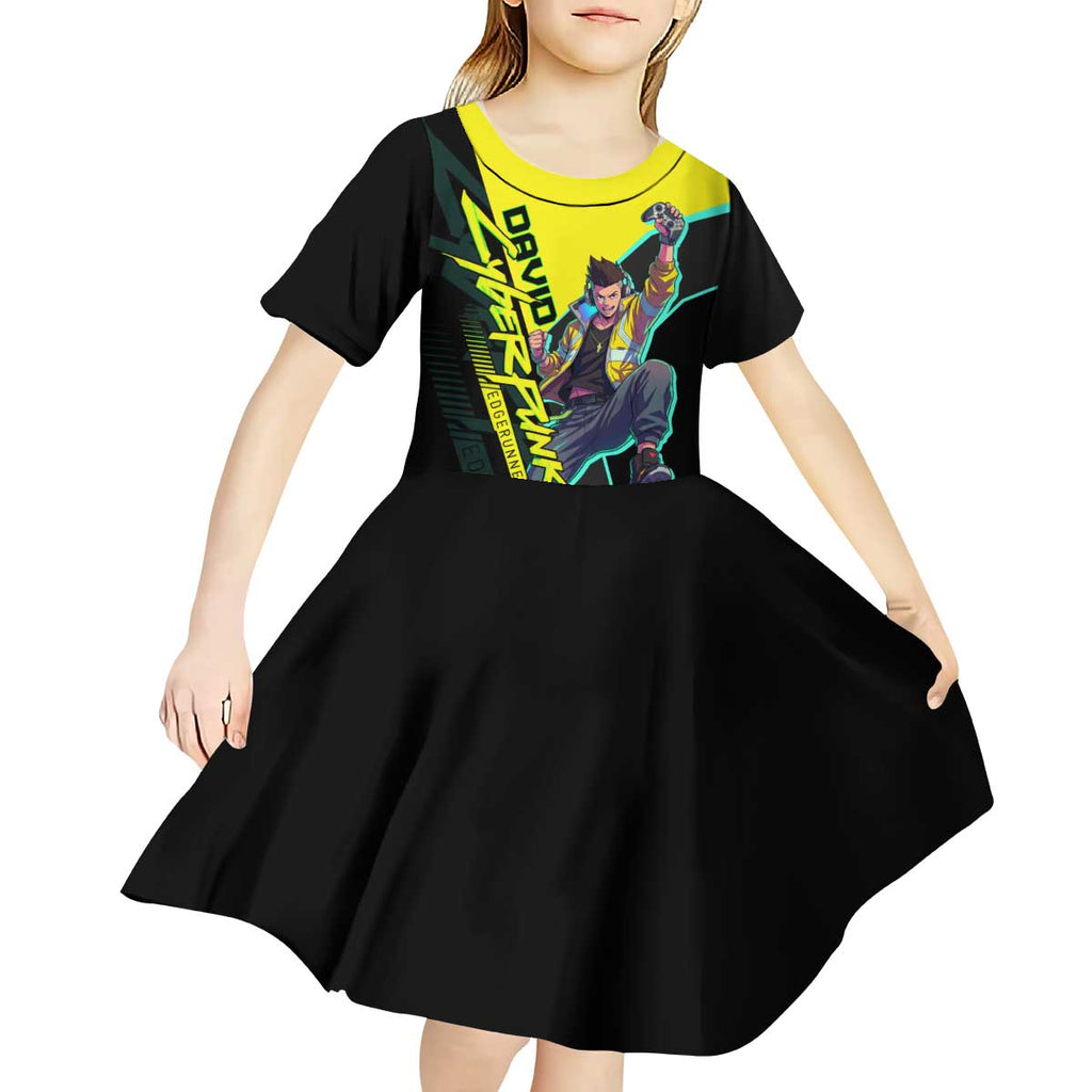 David Martinez Cyberpunk Edgerunners Kid Short Sleeve Dress Futuristic Neon Anime Style