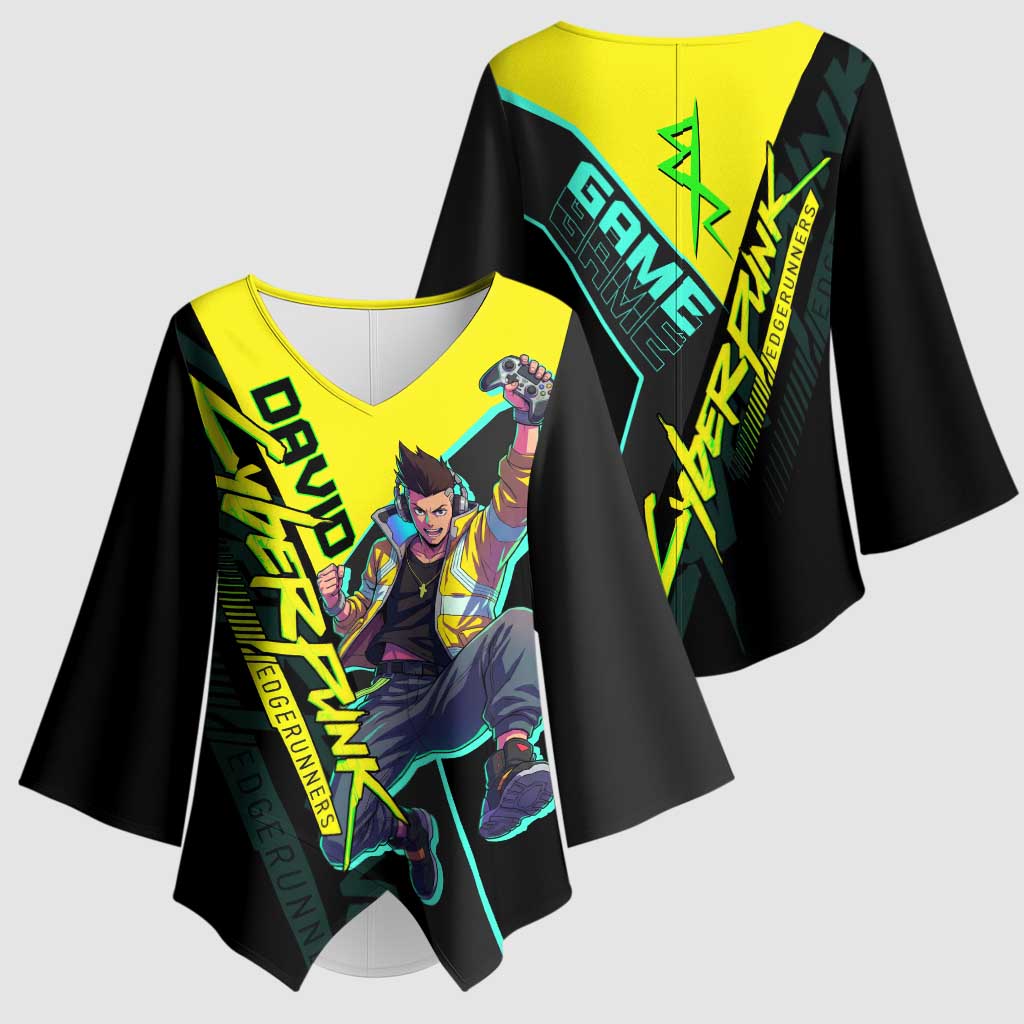 David Martinez Cyberpunk Edgerunners Kimono Sleeve Blouse Futuristic Neon Anime Style