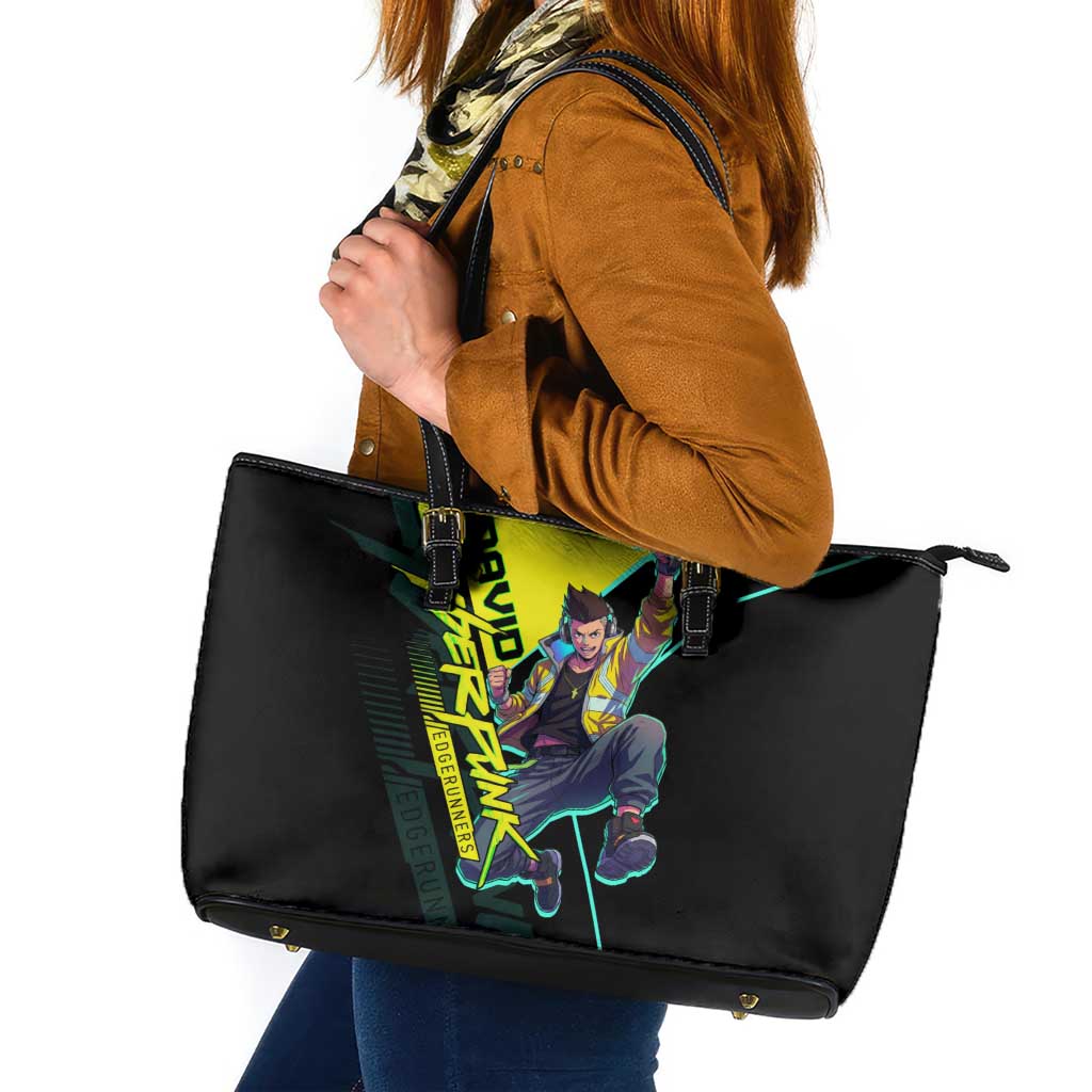 David Martinez Cyberpunk Edgerunners Leather Tote Bag Futuristic Neon Anime Style
