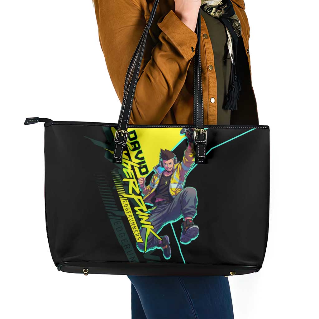 David Martinez Cyberpunk Edgerunners Leather Tote Bag Futuristic Neon Anime Style