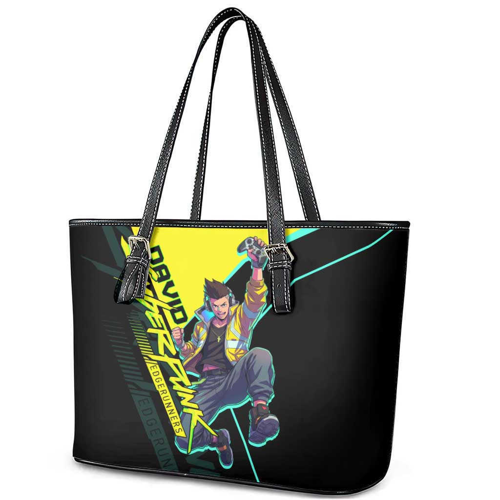 David Martinez Cyberpunk Edgerunners Leather Tote Bag Futuristic Neon Anime Style