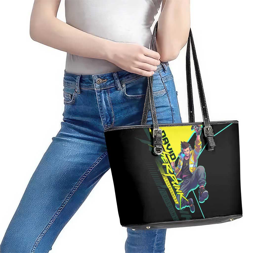 David Martinez Cyberpunk Edgerunners Leather Tote Bag Futuristic Neon Anime Style