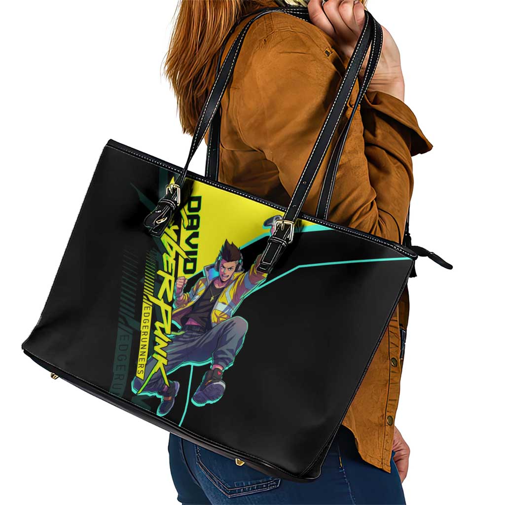 David Martinez Cyberpunk Edgerunners Leather Tote Bag Futuristic Neon Anime Style