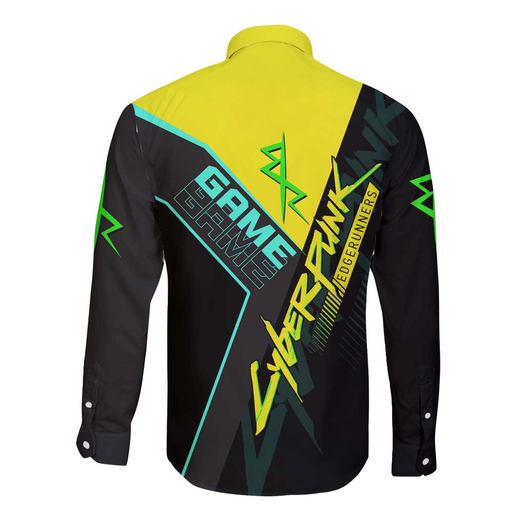 David Martinez Cyberpunk Edgerunners Long Sleeve Button Shirt Futuristic Neon Anime Style