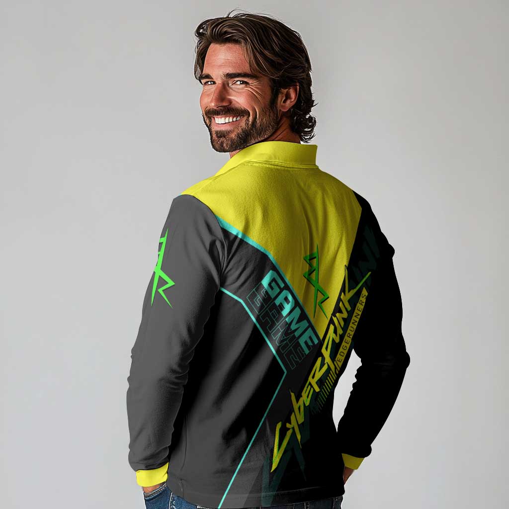 David Martinez Cyberpunk Edgerunners Long Sleeve Polo Shirt Futuristic Neon Anime Style