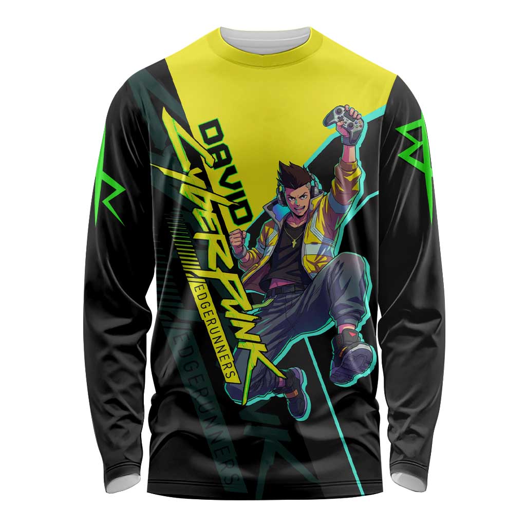 David Martinez Cyberpunk Edgerunners Long Sleeve Shirt Futuristic Neon Anime Style
