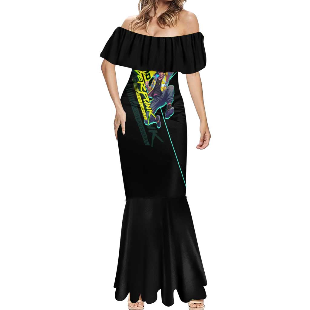 David Martinez Cyberpunk Edgerunners Mermaid Dress Futuristic Neon Anime Style