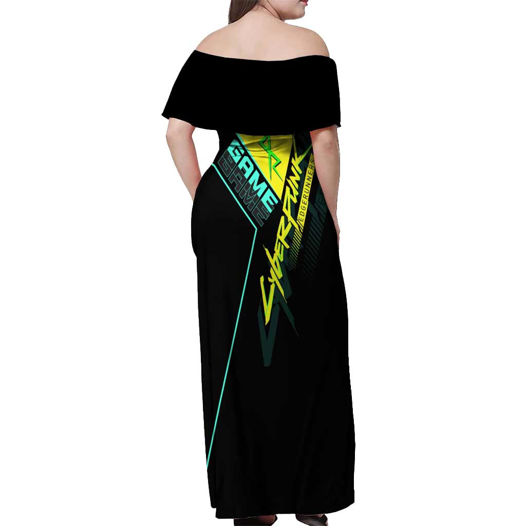 David Martinez Cyberpunk Edgerunners Off Shoulder Maxi Dress Futuristic Neon Anime Style
