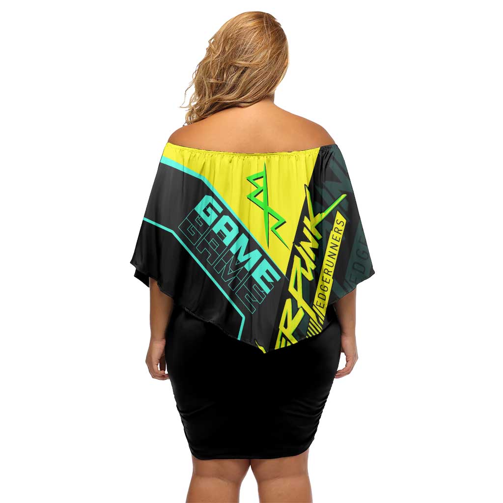 David Martinez Cyberpunk Edgerunners Off Shoulder Short Dress Futuristic Neon Anime Style