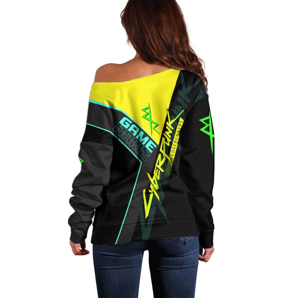 David Martinez Cyberpunk Edgerunners Off Shoulder Sweater Futuristic Neon Anime Style