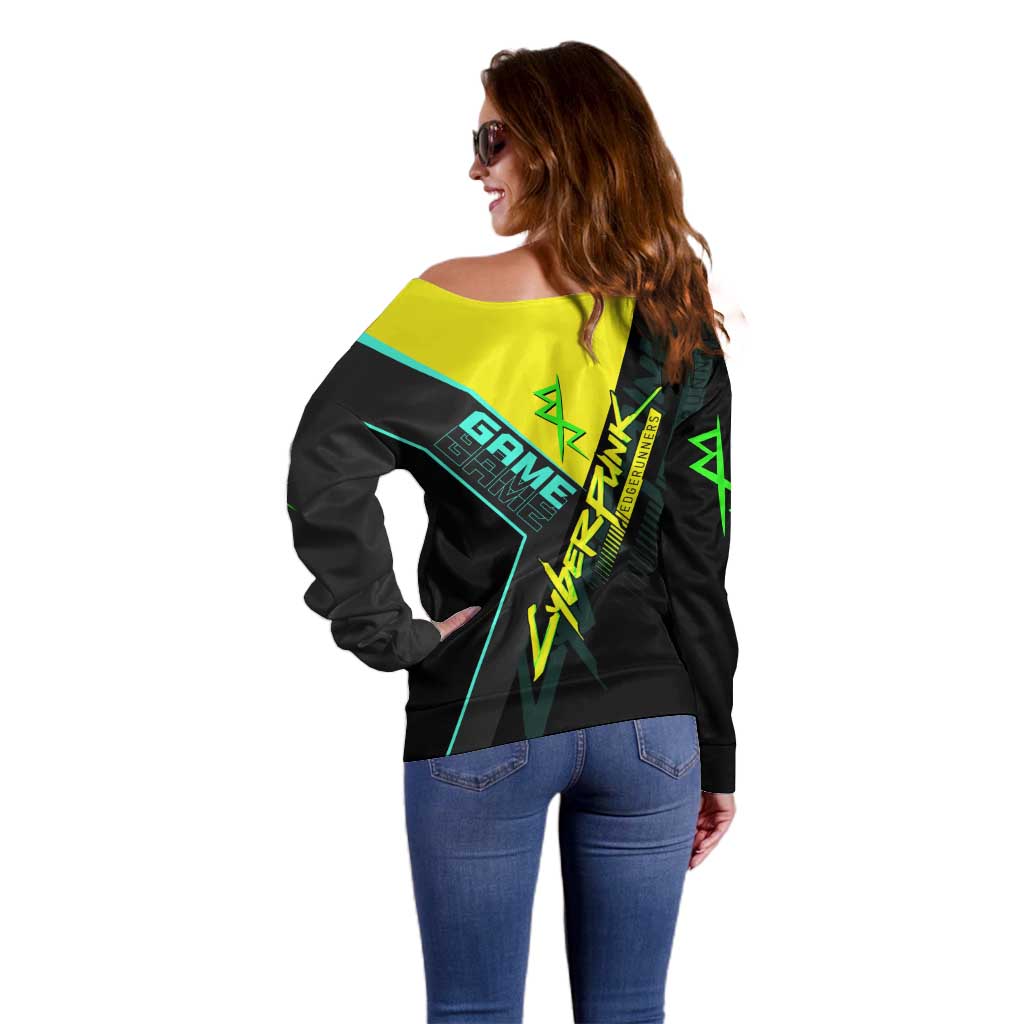 David Martinez Cyberpunk Edgerunners Off Shoulder Sweater Futuristic Neon Anime Style