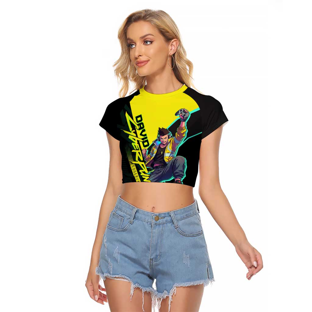 David Martinez Cyberpunk Edgerunners Raglan Cropped T Shirt Futuristic Neon Anime Style