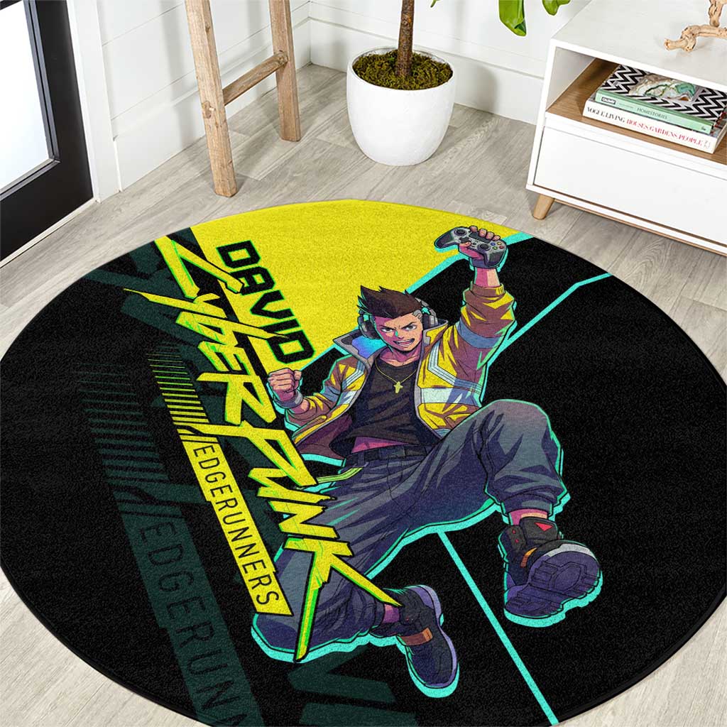 David Martinez Cyberpunk Edgerunners Round Carpet Futuristic Neon Anime Style