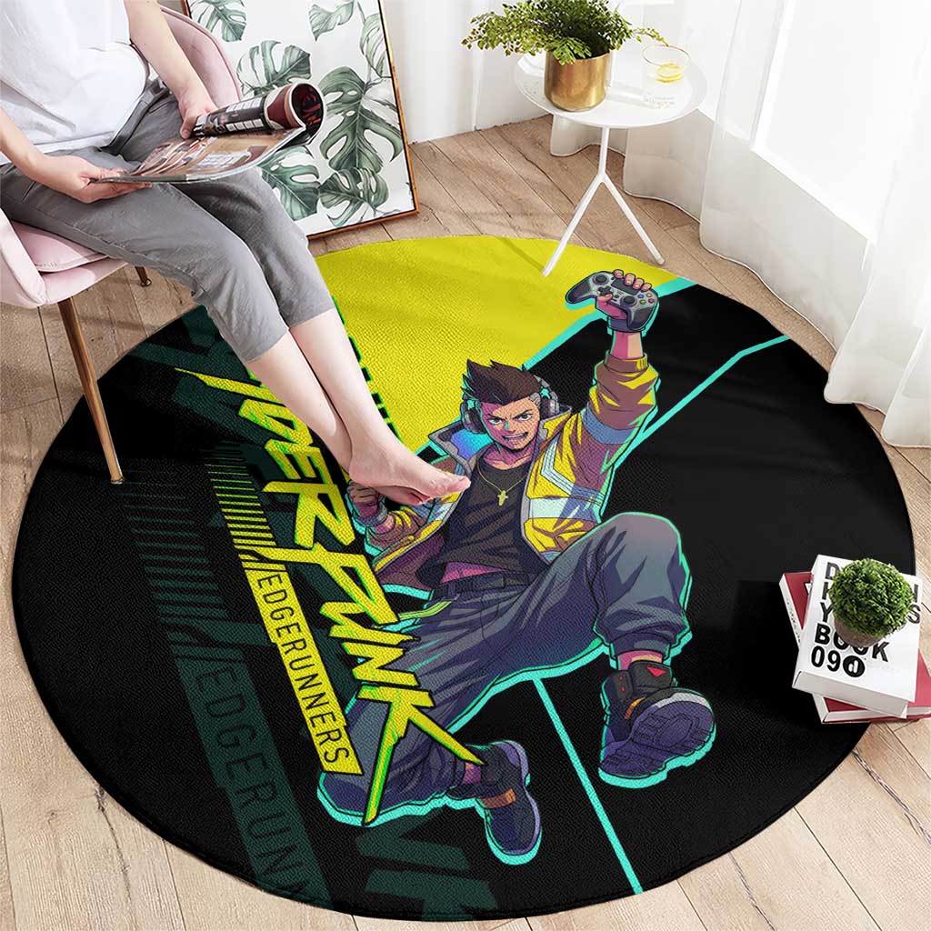 David Martinez Cyberpunk Edgerunners Round Carpet Futuristic Neon Anime Style