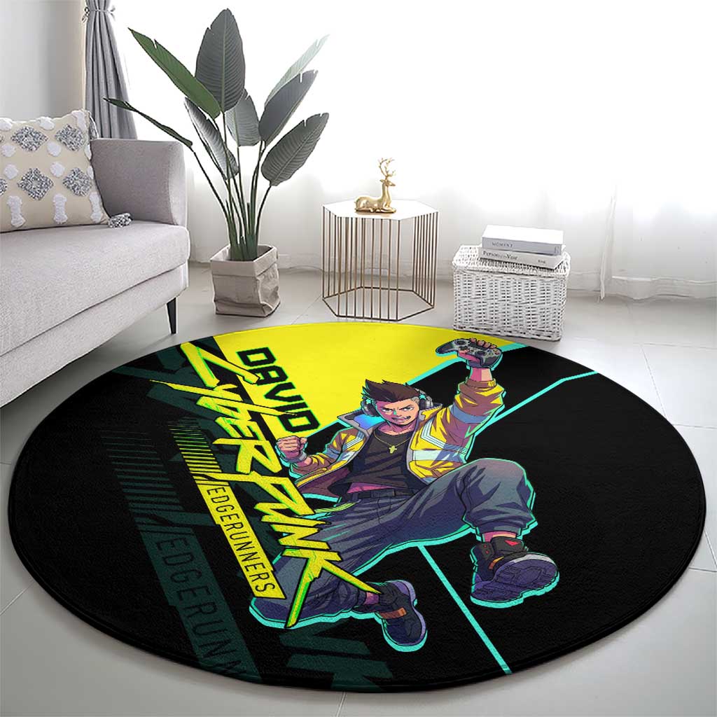David Martinez Cyberpunk Edgerunners Round Carpet Futuristic Neon Anime Style