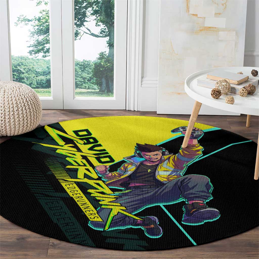 David Martinez Cyberpunk Edgerunners Round Carpet Futuristic Neon Anime Style