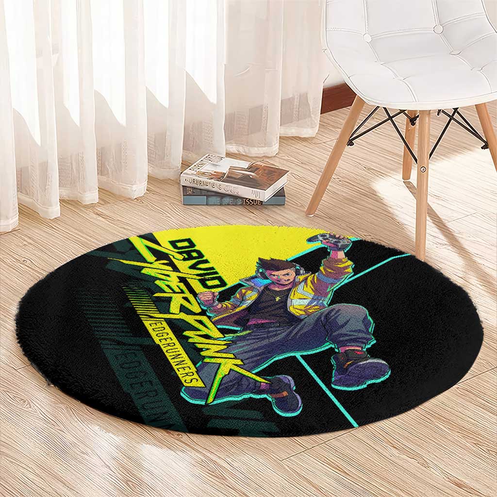 David Martinez Cyberpunk Edgerunners Round Carpet Futuristic Neon Anime Style