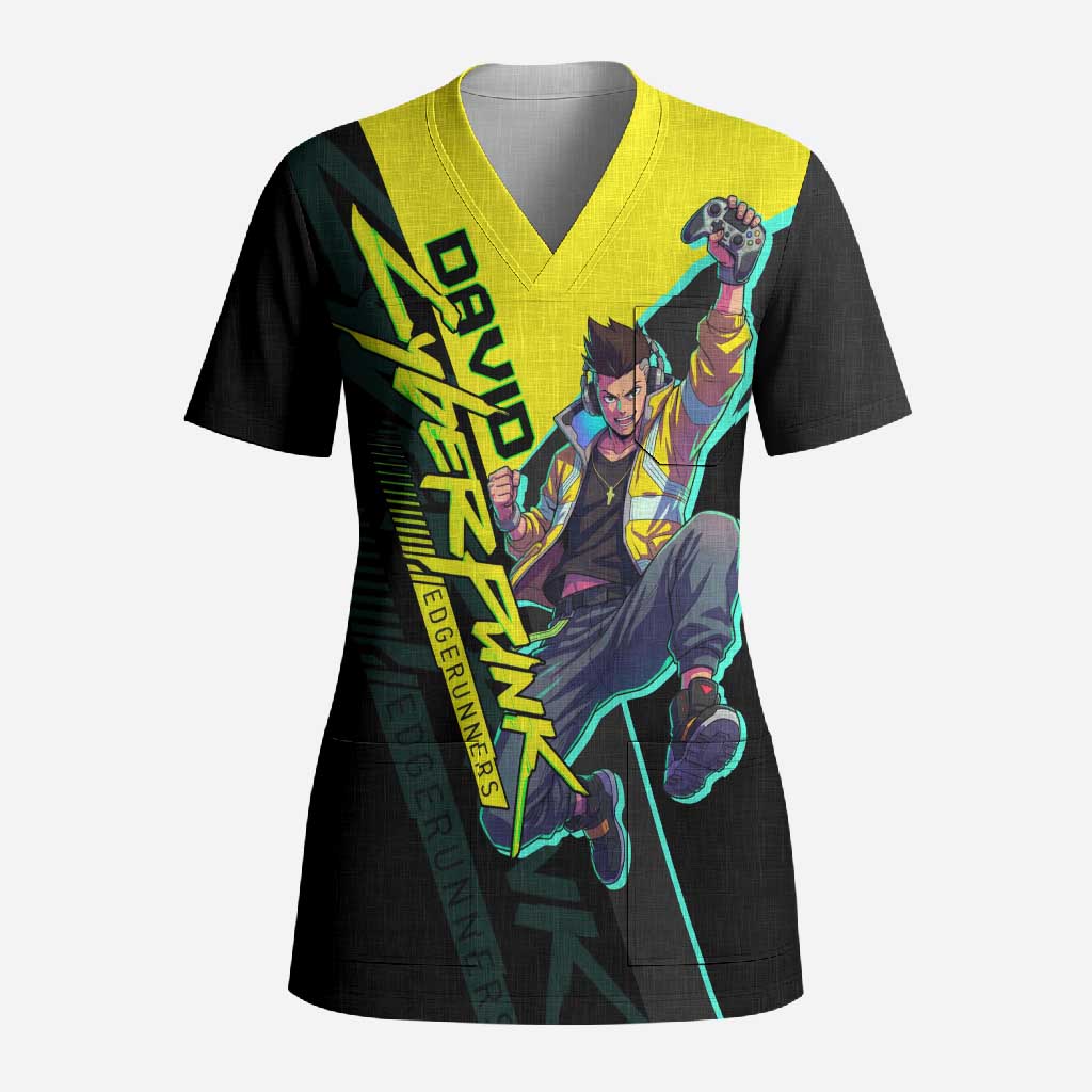 David Martinez Cyberpunk Edgerunners Scrub Top Futuristic Neon Anime Style