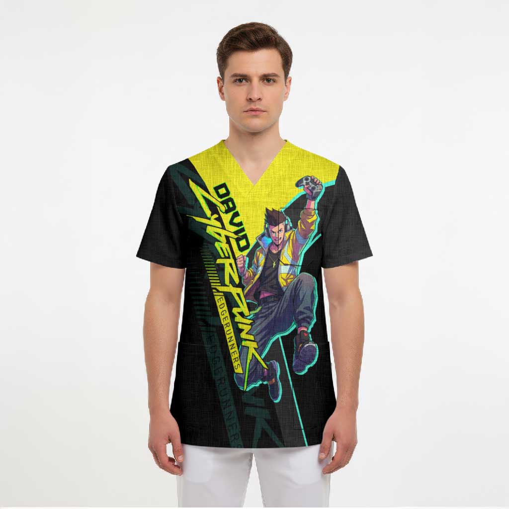 David Martinez Cyberpunk Edgerunners Scrub Top Futuristic Neon Anime Style