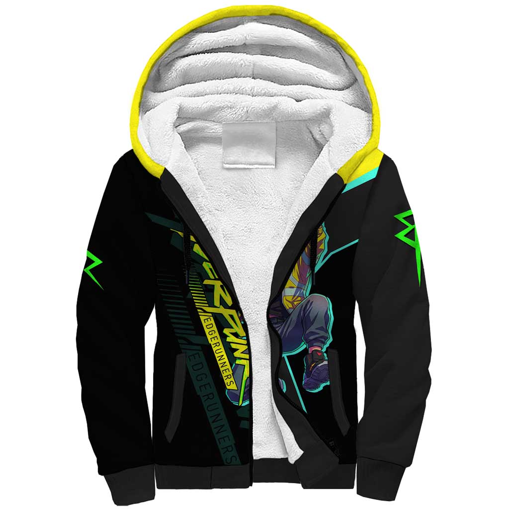David Martinez Cyberpunk Edgerunners Sherpa Hoodie Futuristic Neon Anime Style
