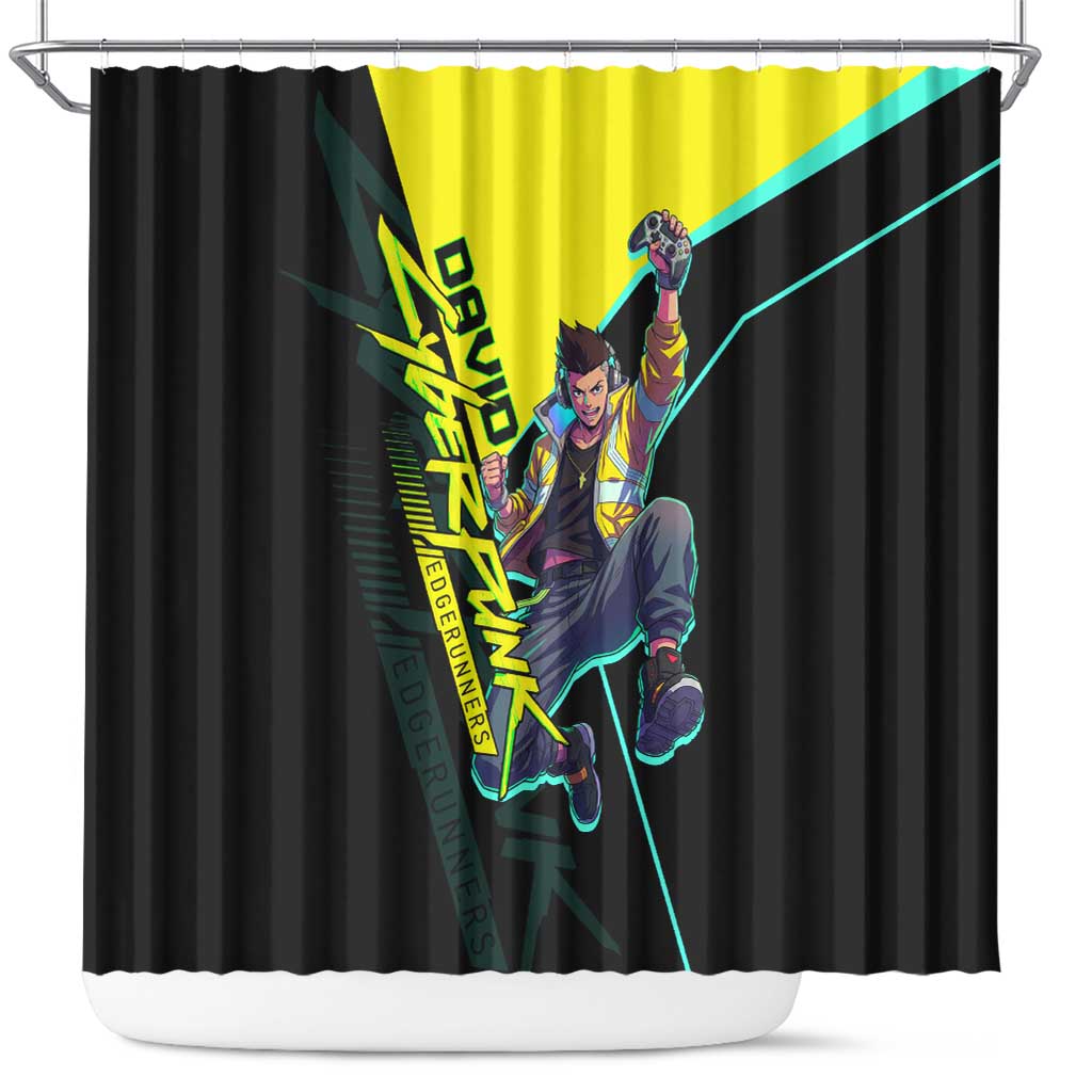 David Martinez Cyberpunk Edgerunners Shower Curtain Futuristic Neon Anime Style